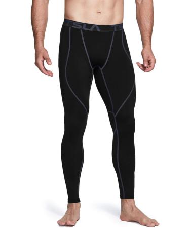 Shop TSLA Men's Thermal Compression Underwear | Winter Sports Leggings with Fleece Lining - Heatlock Technology | Black & Charcoal - Buy Online on SooperMarket.com
