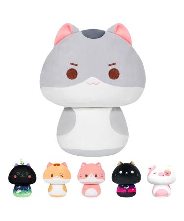 Mewaii 14'' Soft Cat Mushroom Stuffed Animal Plush Pillow Squishy Toy - Gray Gray Cat 14 Inch