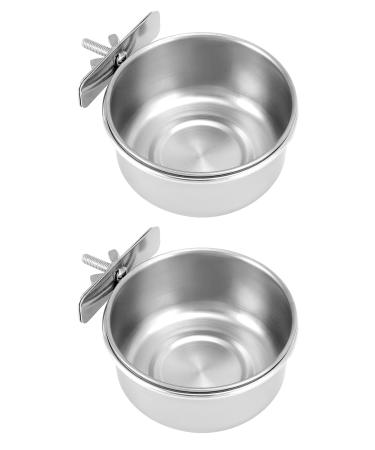 QWORK 2 Pieces Bird Feeding Cups with Wing Nut Stainless Steel Food Water Bowls for Bird Hamster Small Pet Cages (4 x1.8in/10x4.5cm)