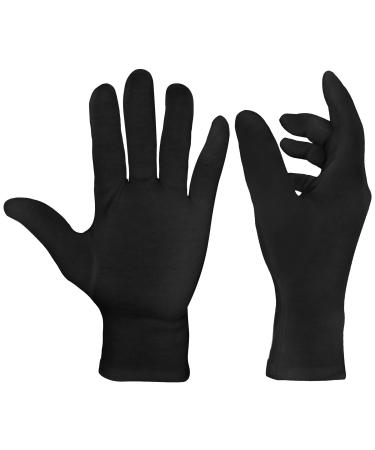 EXBRIECO 2 6 or 12 Cotton Gloves Moisturizing Gloves Soft Elastic Hand Care Comfortable Mime Jeweller Waiter Costume White or Black. L Pack of 2 Black