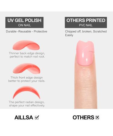 AILLSA Press On Nails - Short Glue On Fake Nails Set | 15 Sizes 37-Piece with Glue Grapefruit - Buy Online on SooperMarket.com