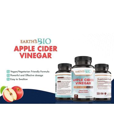 Earth's Bio 1600mg Apple Cider Vinegar with Mother - 120 Vegan Capsules | Supports Weight Loss, Digestion & Immune System | 2 Month Supply - Buy Online on SooperMarket.com