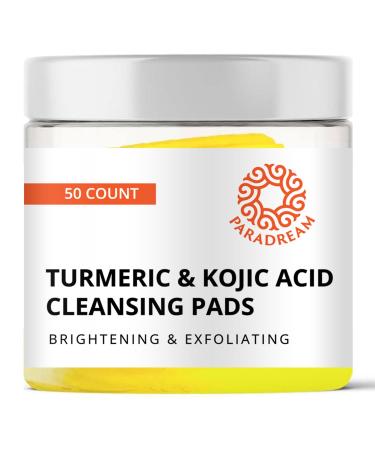 Turmeric Kojic Cleansing Pads: Turmeric Face Exfoliating Pads for Acne Scars Skin Fades Skin Firming - Cleaning Pad with Turmeric and Kojic - Deep Clean Pores 50PCS