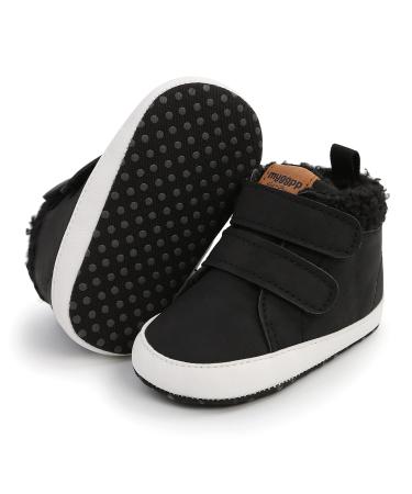 RVROVIC Baby Boys Girls Anti-Slip Sneakers Soft Ankle Boots Toddler First Walkers Newborn Crib Shoes 12-18 Months A1 Black