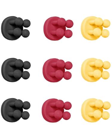 Tecbull Funny Hooks toothbrush holder razor holder shower razor bracket without drilling toothbrush bracket Self-adhesive clamping holder for toothbrushes (9x colored-DE9+9x replacement adhesive pad) 3x black x 3x red x 3x yellow