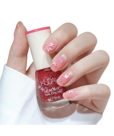 Tbeautfave Pink Nail Polish Glitter Nail Polish Pink Nail Varnish Quick Dry Long Lasting Nail Polish Water Based Formula Nail Varnish for for Nail Art at Home Butterfly