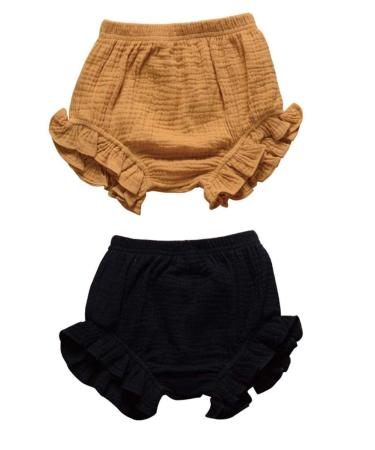 HASAKI 2Pcs Kids Linen Bloomer Shorts - Newborn Baby Girls Boys Toddler Diaper Cove 18-24 Months Yellow+black