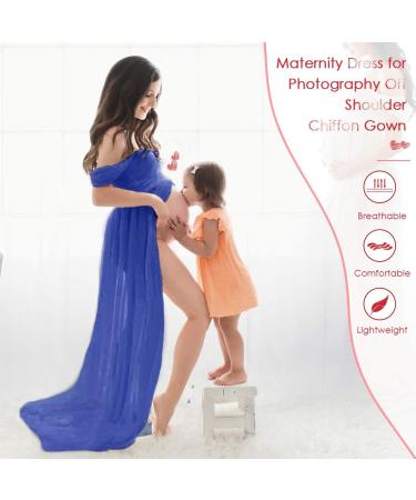 Maternity Photography Maxi Dress | FEOYA Chiffon Lace Strapless Gown Blue 2 L - Buy Online on SooperMarket.com