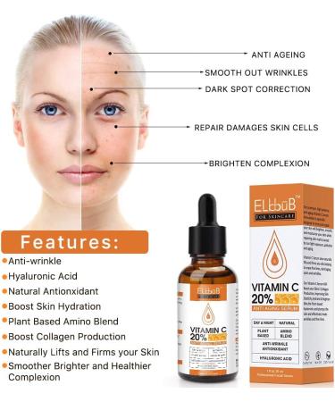 Premium 20% Vitamin C Serum For Face with Hyaluronic Acid Retinol & Amino Acids - Boost Skin Collagen Brighten Hydrate & Plump Skin Anti Aging & Wrinkle Facial Serum 30 ml (Pack of 1) - Buy Online on SooperMarket.com