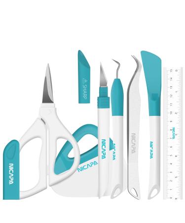 Nicapa Basic Tool Set Craft Weeding Vinyl Cardstock Crafting Tools Kit for Silhouette/Siser/Oracal 631 651 751 Vinyl Blue Basic Tool Set
