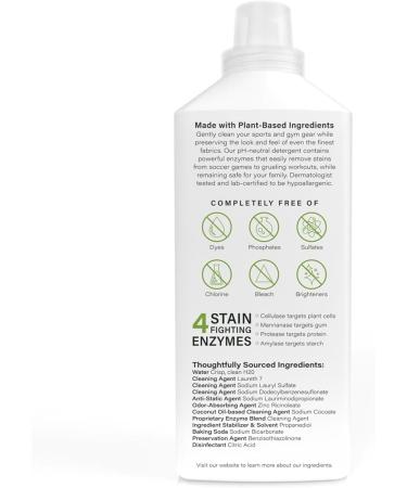 Buy Athletic Sport Active Wear Laundry Detergent - 4x Plant-Based Formula with Enzymes | Fragrance-Free Odor & Stain Remover for Optimal Performance - Buy Online on SooperMarket.com