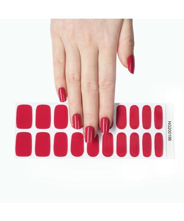 Foyute Semi Cured Gel Nail Strips 20 Pcs Soft Self-Adhesive Gel Nail Polish Wraps Sticker for Salon-Quality Manicure Set Long Lasting Easy to Apply & Remove Nail File & Wooden Stick (Red) - Buy Online on SooperMarket.com