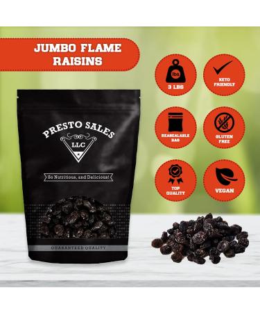 Jumbo Flame Raisins 3 lbs. Resealable Bag - USA Grown, Rich in Boron - Vegan, No Added Sugar, Gluten Free - Energy Boost Snack for Kids and Adults - Buy Online on SooperMarket.com