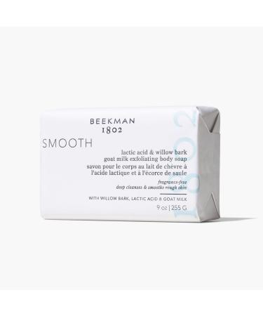 Beekman 1802 Smooth Lactic Acid & Willow Bark Goat Milk Scrub Bar Soap - Fragrance Free - 9 oz - Lactic Acid and BHA alternative - Smooths Rough Skin - Good for Sensitive Skin - Cruelty Free