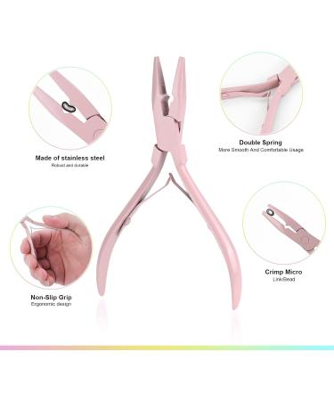 EHDIS Hair Extensions Tools Kit 2 Stainless Steel Pliers for Hair Apply&Remove Micro Ring Loop 2 Loop Needle Threader Pulling Hook 2 Clip Multi Functional Hair Extension Tool Pink - Buy Online on SooperMarket.com