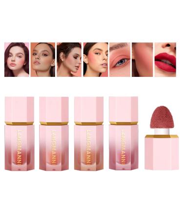 Domality 4pcs Hangover Red Wine Blusher Set with Sponge Tip  Long Wearing  Dewy Finish  Easily Blendable  Nourishing  Smudge Proof  Natural Looking Multi-purpose Blush for Cheeks  Eyes  Lips