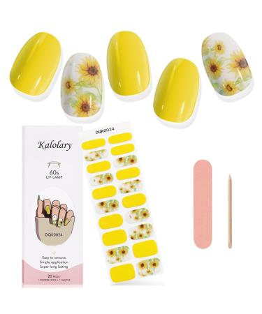 Kalolary Gel Nail Polish Strips Nail Gel Art Sticker Waterproof Full Nail Wraps Decal Sets with Nail File and Stick for Women Girls Nail Art Decor (UV/LED Lamp Required) (Sunflower Yellow)