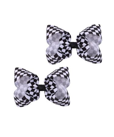 Checkered Plaid Hair Bow Clip Checkered Hair Barrettes Clips Buffalo Plaid Hair Bow Pin BBG71 (2 Pcs-Black White)