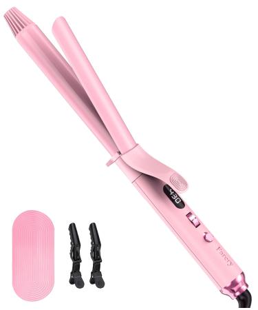 Long Barrel Curling Iron 1 Inch Extra Long Curling Iron for Thin Hair Ceramic Curling Iron Infused Argan Oil & Keratin 11 Adjustable Temp Include Clips & Silicone Pad Pink