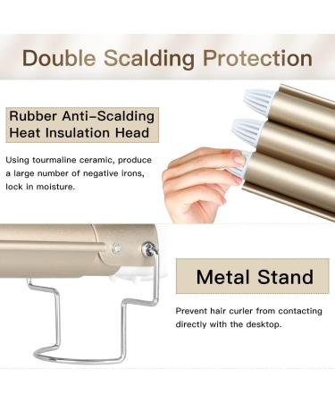 Ten-Tatent 3 Barrel Hair Waver Curling Iron 25mm - 2 Temperatures - Quick Heating - for Long or Short Hair Styling - Heat Resistant Glove - Gold - Buy Online on SooperMarket.com