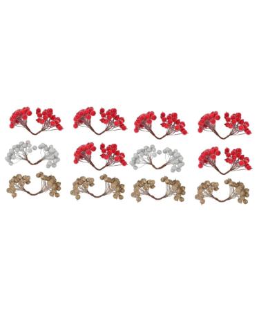 ABOOFAN 12 Pcs Artificial Berries White Berries Christmas Xmas Tree Berries Christmas Red Berries Fake Berry Branch Christmas Berry Stems Christmas Picks Crafts Foam Decorative Tree Holly