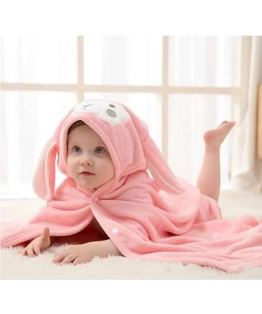 Gneliwm Baby Hooded Bath Towel Swaddle Wrap Blanket - Ultra Soft Absorbent Coral Velvet Poncho for Newborn, Infant, Toddler - Pink Rabbit - Buy Online on SooperMarket.com