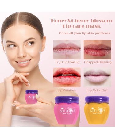 2PCS Honey & Sakura Overnight Lip Mask | Hydrating & Repairing Lip Balm | Exfoliating Lip Scrubs - Buy Online on SooperMarket.com