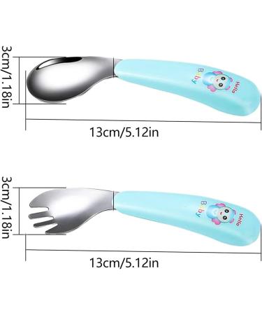 Silent Children Cutlery Set | Curved Handle Stainless Steel Baby Fork & Spoon | Heat-Resistant Self-Learning Feeding Utensils (Green) - Buy Online on SooperMarket.com
