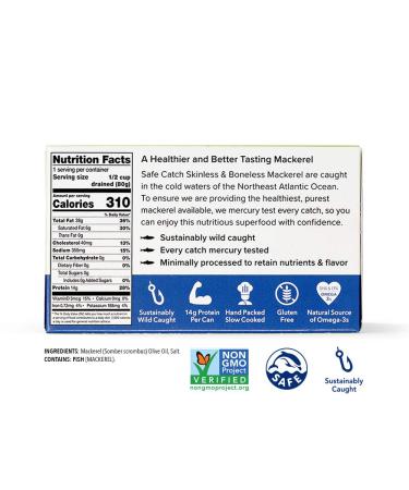 Safe Catch Canned Mackerel in Olive Oil - Mercury Tested Wild Caught North Atlantic Fillets - 4oz Cans (Pack of 6) - Buy Online on SooperMarket.com