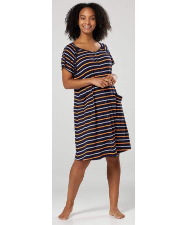 HAPPY MAMA Maternity Nursing Gown Nightshirt 1029 - Navy & Orange Stripes - Buy Online on SooperMarket.com