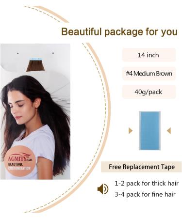 AGMITY Tape in Hair Extensions Chocolate Brown 14 inches 20pcs 40g/pack Invisible Straight Thick Remy Hair Extensions Tape in Human Hair(14 inches #4 Medium Brown) 14 inch #4 Medium Brown - Buy Online on SooperMarket.com