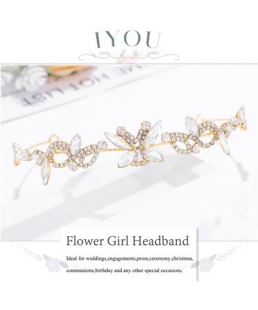 IYOU Flower Girl Headband Gold Crystal Headpiece Communion Wedding Hair Vines Bridal Hair Accessories for Girls - Buy Online on SooperMarket.com