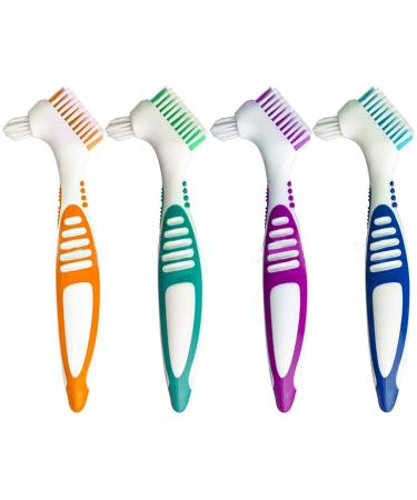 4pcs Denture Cleaning Brush Denture Brush Double-Sided Denture Cleaner with Ergonomic Handle Fashion
