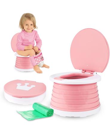 Portable Potty for Toddler Travel - Travel Potties Foldable Training Toilet Travel Potty Chair for Toddler Baby Kids Travel Potty Seat Indoor and Outdoor Pink