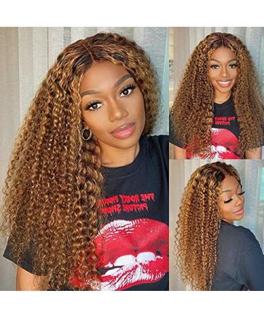 CYNOSURE 26 Curly Honey Blond Ombre Highlight Lace Front Human Hair Wig - Pre Plucked & Invisible - Women's 26 Inch - Buy Online on SooperMarket.com