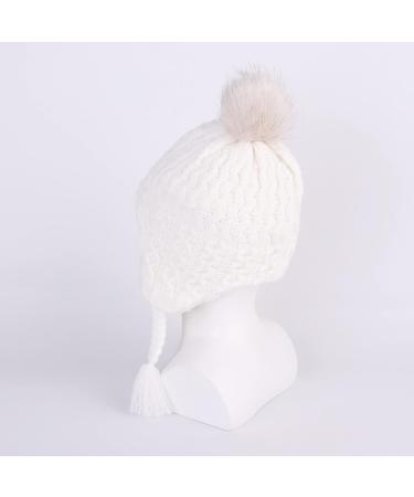 LANGZHEN Toddler Winter Hat Earflap Knit Cap Fleece Lined Beanie - White (6-12 Months) - Buy Online on SooperMarket.com