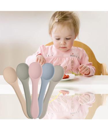 5 Pcs Silicone Baby Weaning Spoons - Self-Feeding Training Spoons for Mini Kids | Safe Utensils for Babies Over 6 Months - Perfect for Boy and Girl Toddlers - Buy Online on SooperMarket.com