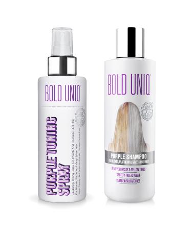 Bold Uniq Blonde Toner Spray & Purple Shampoo Bundle. Remove Brassy Yellow tones in Blonde Platinum & Gray/Silver Hair. Paraben & Sulfate Free. Vegan & Cruelty Free.
