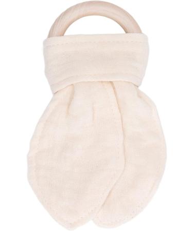 Alomejor Baby Wooden Teething Ring - Soothing Cotton Gauze Handle Ears Design Beige - Safe & Natural Infant Relief - Buy Online on SooperMarket.com
