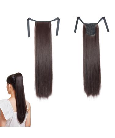 prinfantasy Hair Extensions Long Straight Ponytail Wrap Around Synthetic Hair Extensions Clip in Pony Tail Hairpiece for Women Brown GBMW034 GBMW034 22 inch