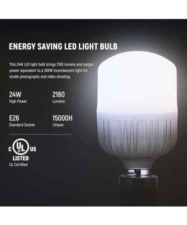 Neewer E26 24W LED Light Bulbs 2 Pack - 2160 Lumens, 5700K, CRI 93+, UL Certified - Bright Video Photography Lighting for 15000h Lifespan - Buy Online on SooperMarket.com