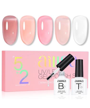AILLSA Nude Gel Polish Set Pink Milky White Jelly Gel Nail Polish with Base and Top Coat Neutral Sheer Colors Translucent Gel Polish for French Manicure Soak Off U V Gel Starter Kit DIY at Home Crystal Castles