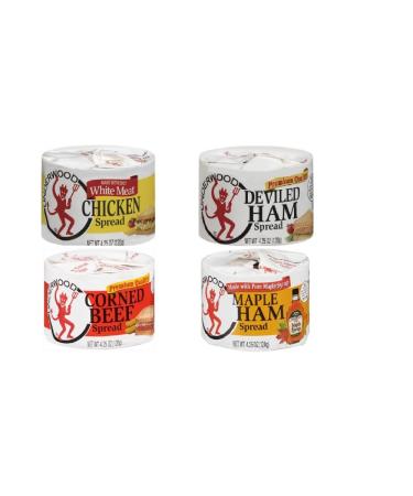 Underwood Variety Bundle - 1 Can Chicken Spread, 1 Can Maple Ham Spread, 1 Can Deviled Ham Spread, 1 Can Corned Beef Spread (each can 4.25 oz.)