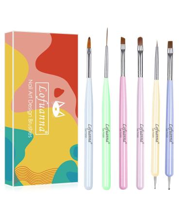 Lofuanna Lofuanna 6pcs Nail Art Liner Brushes Nail Art Pen Double Ended Nail Art Brushes Double Ended Dotting Tools Set Nail Dotting Painting Drill Drawing Pens for Diy Nail Art Set 1