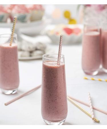 Biodegradable Paper Straws 200 Pack Pink & Gold Multi-Pattern for Birthday Wedding Holiday Decoration - Buy Online on SooperMarket.com