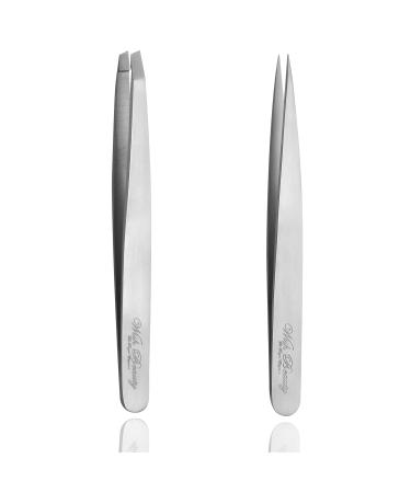 Tweezer Wishbeauty Pointed and Slant Pointed Eyebrow Tweezers for Women & Men - 2pc Precision Tweezers for Eyebrows Facial Hair & Ingrown Hair Removal - Stainless Steel