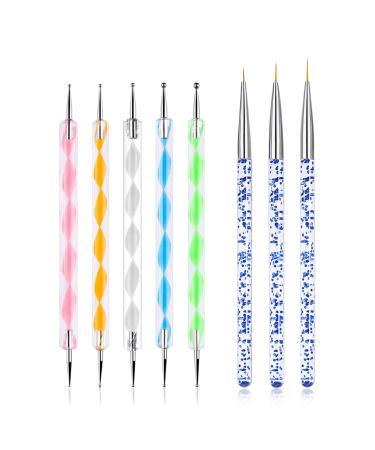 Hanyousheng 5PCS Dotting Tools for Painting with 3PCS Nail Detail Brush Set Nail Art Brush Pen Nail Dotting Tool Set for DIY & Professional Use Detailer Brush Dotting Tool 8