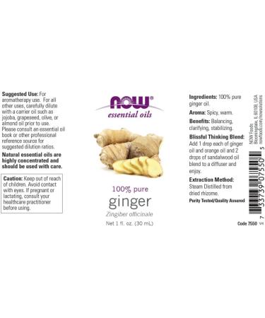 Now Foods Ginger Essential Oil 1 fl oz - Pure, Natural Aromatherapy - Buy Online on SooperMarket.com