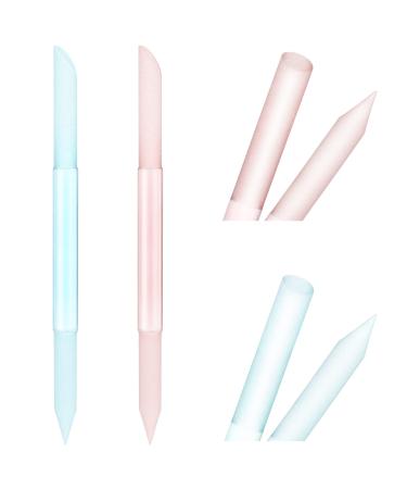 Sibba 2 Pieces Glass Cuticle Pusher Cuticle Remover Tool Double Sided Cuticle Trimmer Manicure Stick Professional Precision Filing Abrasive Surface Nail Salons Set for Women Girls Homes (Blue, Pink)