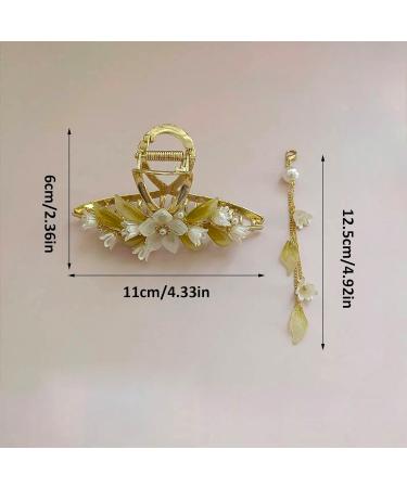 Butterfly Flower Hair Barrettes Vintage French Pearl Ginkgo Leaf Tassels Claws Floral Hair Clips Accessories for Women Girls (Style B) - Buy Online on SooperMarket.com